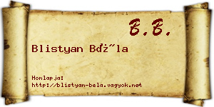Blistyan Béla névjegykártya